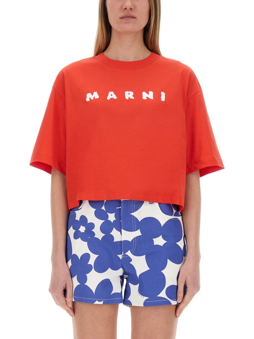 Shop Marni Boxy Cropped Red Jersey T-shirt