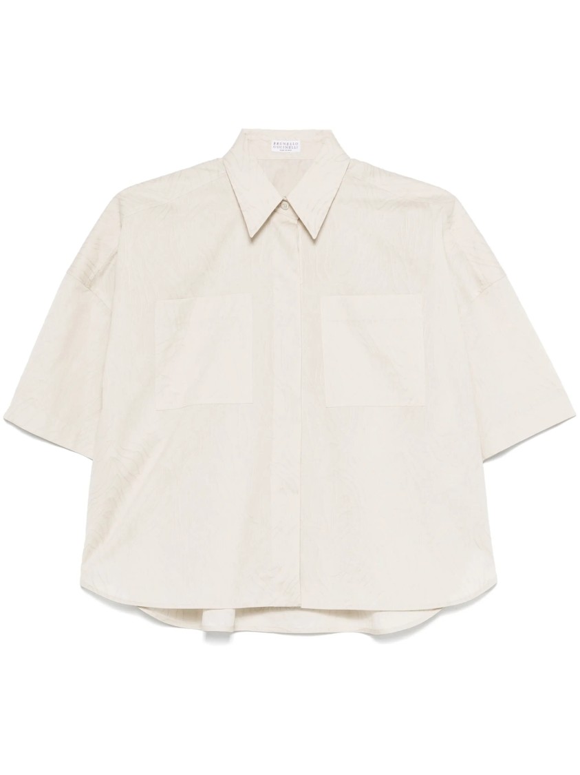 Brunello Cucinelli Short-sleeved Relaxed Fit Shirt With Textured Fabric In Neutrals