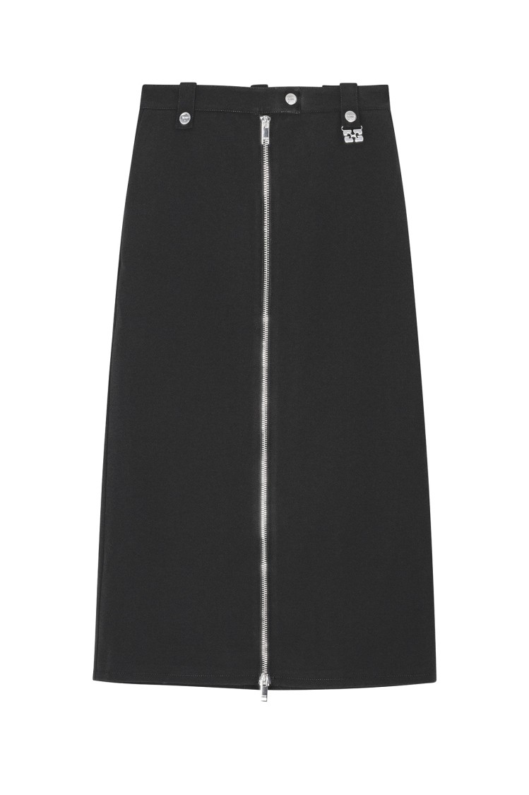 Ganni Zip-up Crepe Midi Skirt