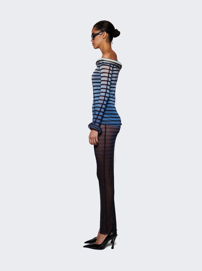Jean Paul Gaultier Elegant Mesh Boat Neck Long Dress With 3d Collar And Cuff In Multicolor