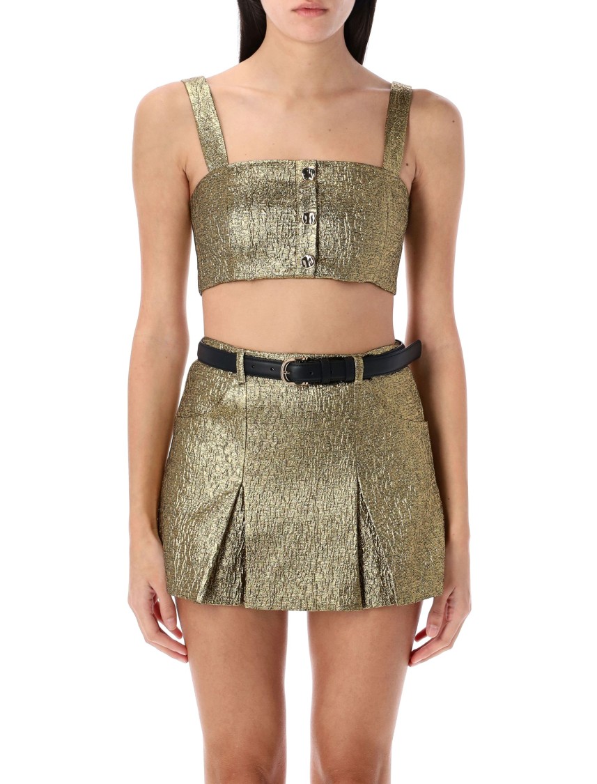 Shop Self-portrait Metallic Jacquard Crop Top In Gold