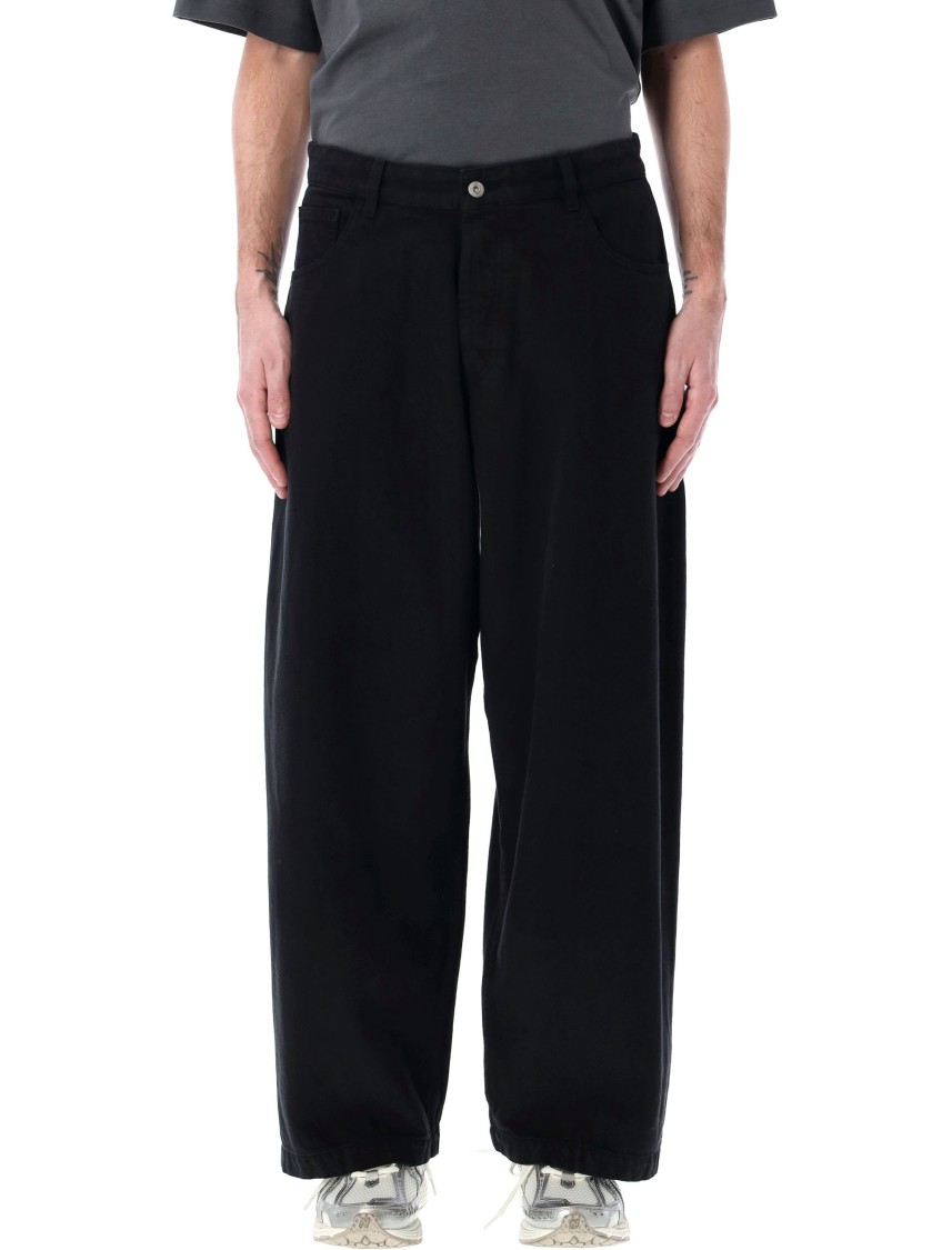 Shop Ymc You Must Create Ymc Wide Leg Denim Jeans With Logo Button In Black