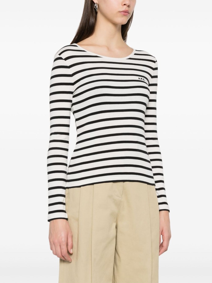 Shop Apc A.p.c. Organic Cotton Knit Sweater With Striped Pattern In White