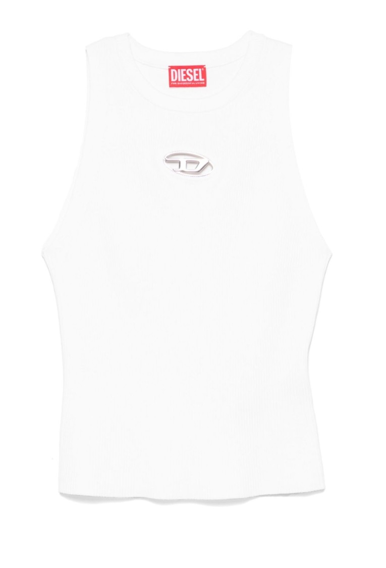 Diesel Sleeveless Ribbed Knit Top With Metallic Logo Detail