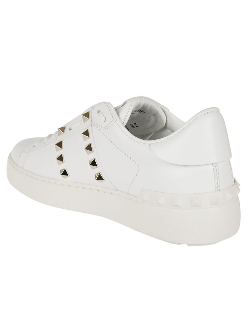 Valentino Studded Leather Flat Sole Sneakers In White