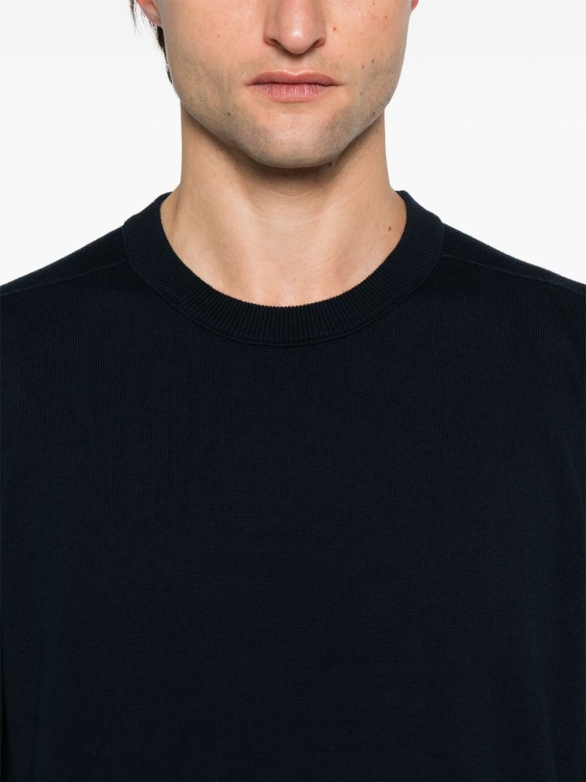 Stone Island Ribbed Detail Crew Neck Sweatshirt With Iconic Badge In Black