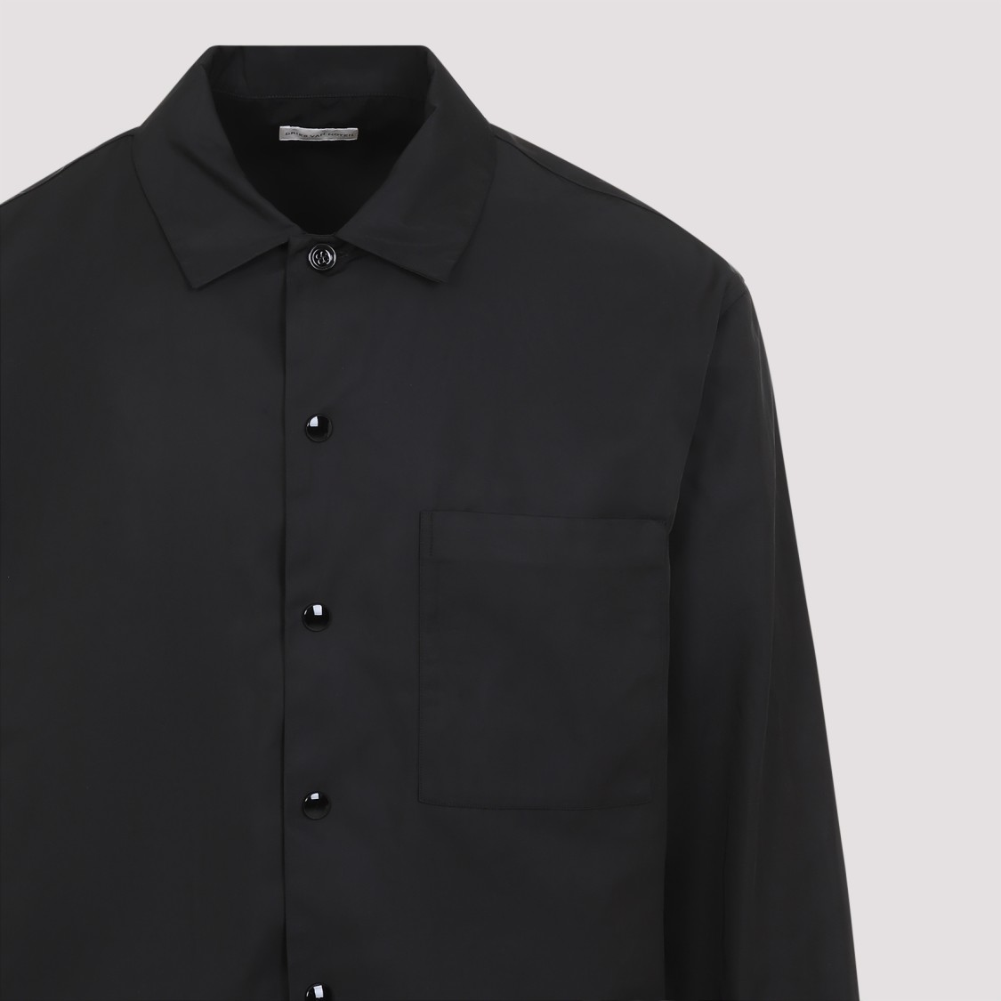 Dries Van Noten Cornish Black Tech Fabric Shirt With Pointed Collar In Black