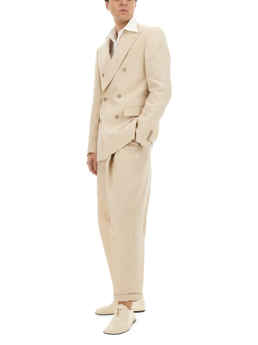Dolce & Gabbana Stretch Cotton Pants With Branded Tag In Neutrals