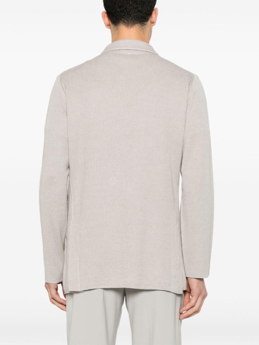 Lardini Double-breasted Linen Jacket With Brooch Detail And English Vents In Neutral