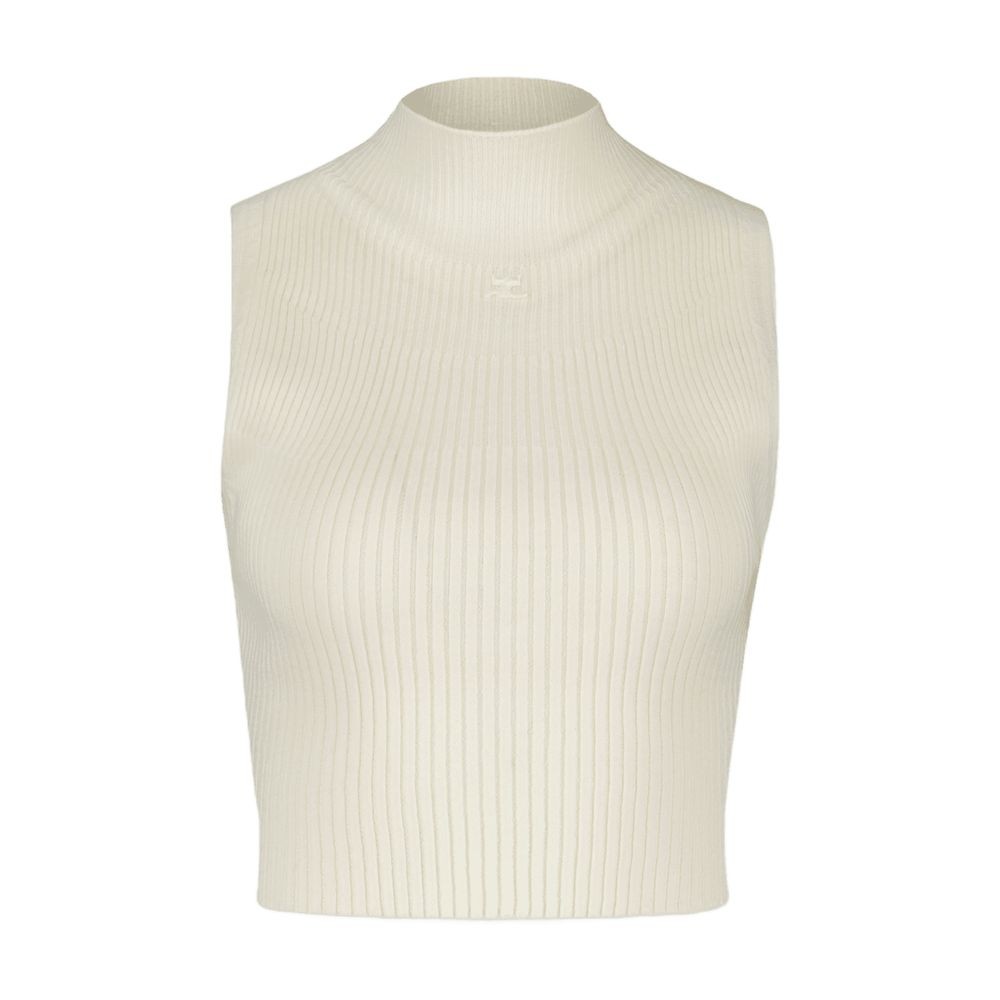 Courrèges Mockneck T-Shirt - Cotton - White Top | THE LIST