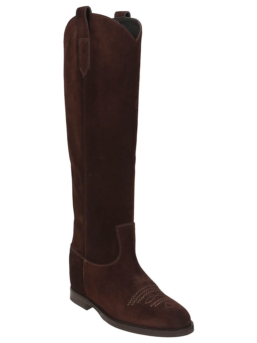 Via Roma 15 Tall Suede Boots With Internal Wedge In Brown