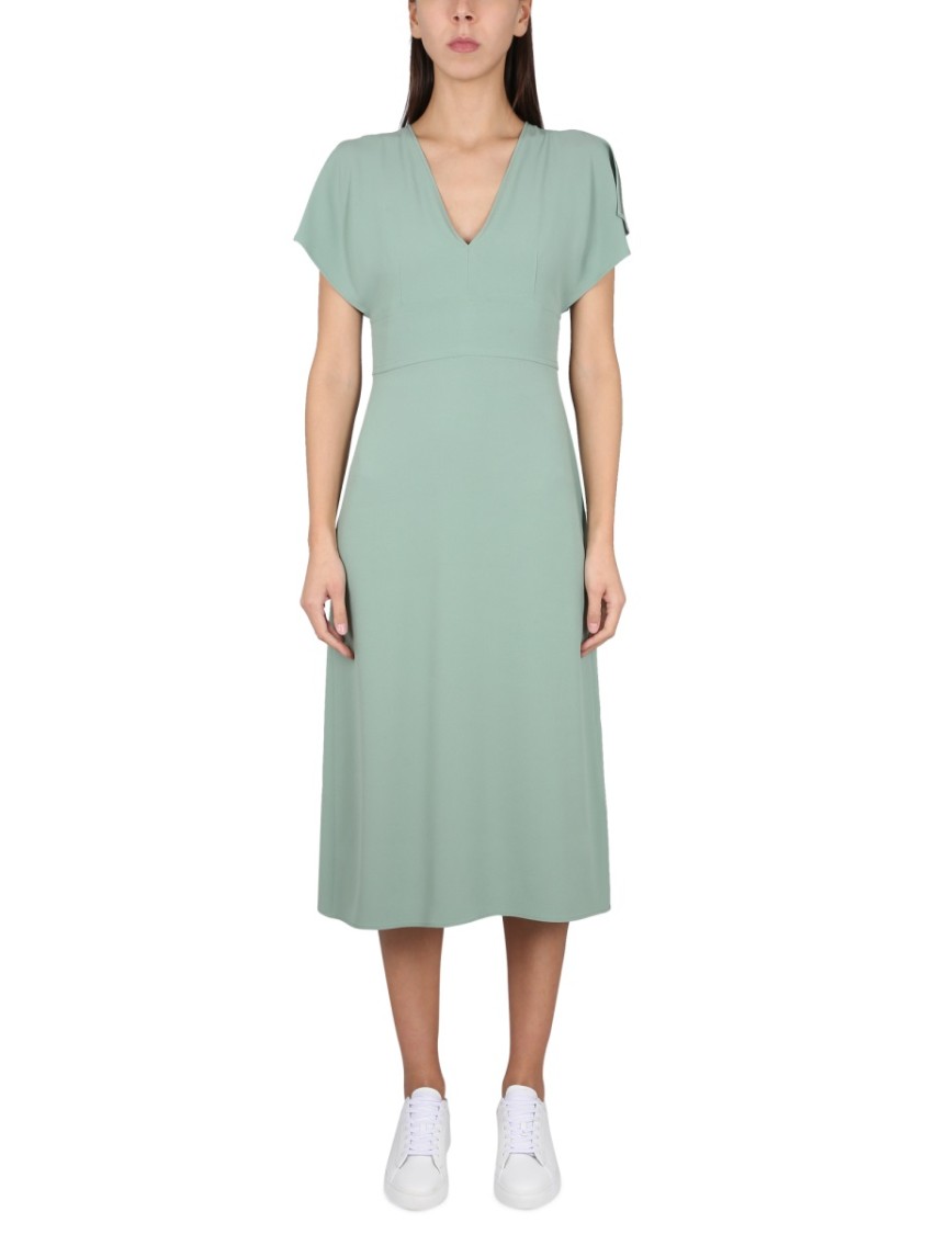 Shop Hugo Boss Boss V-neck Dress In Green