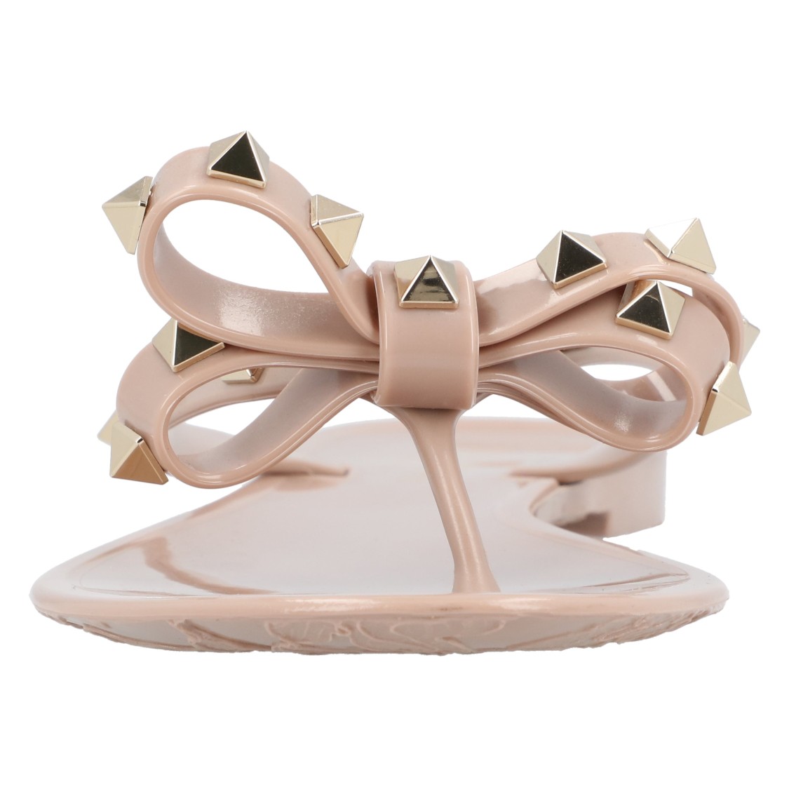 Valentino Rockstud Bow Flip Flops In Neutral