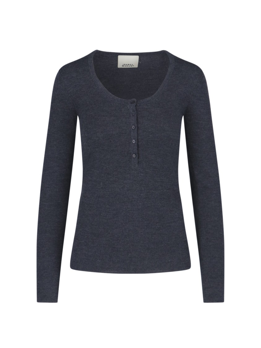 Isabel Marant Estine Neckline Sweater In Grey Stretch Merino In Blue