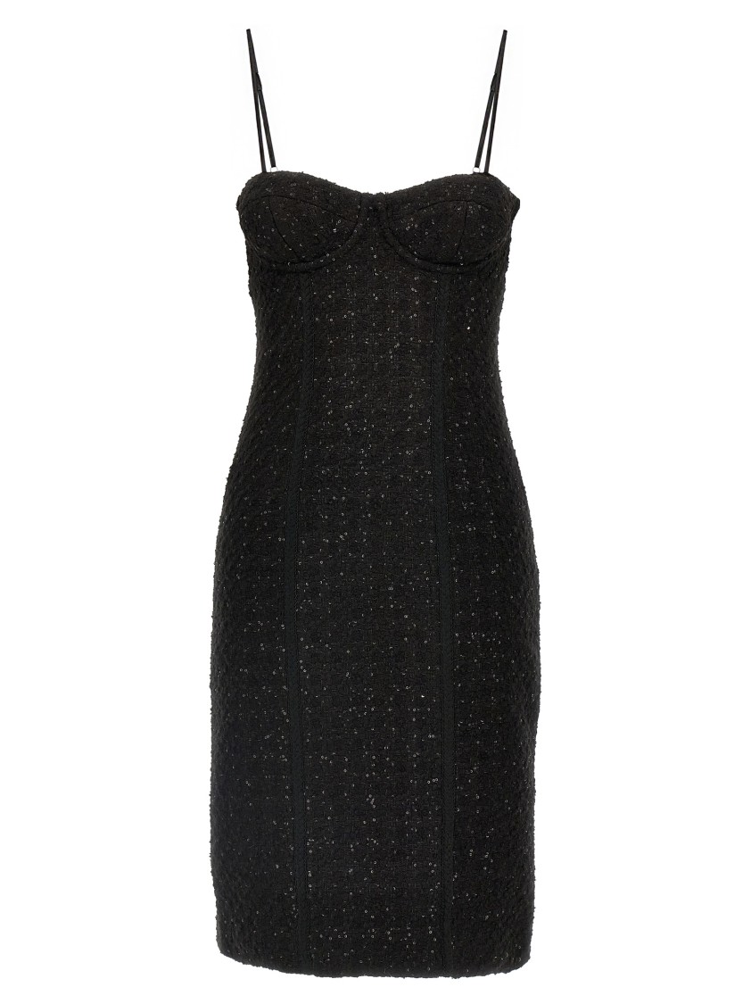 Rotate Birger Christensen Black Ruched Crystal Mesh Midi Dress