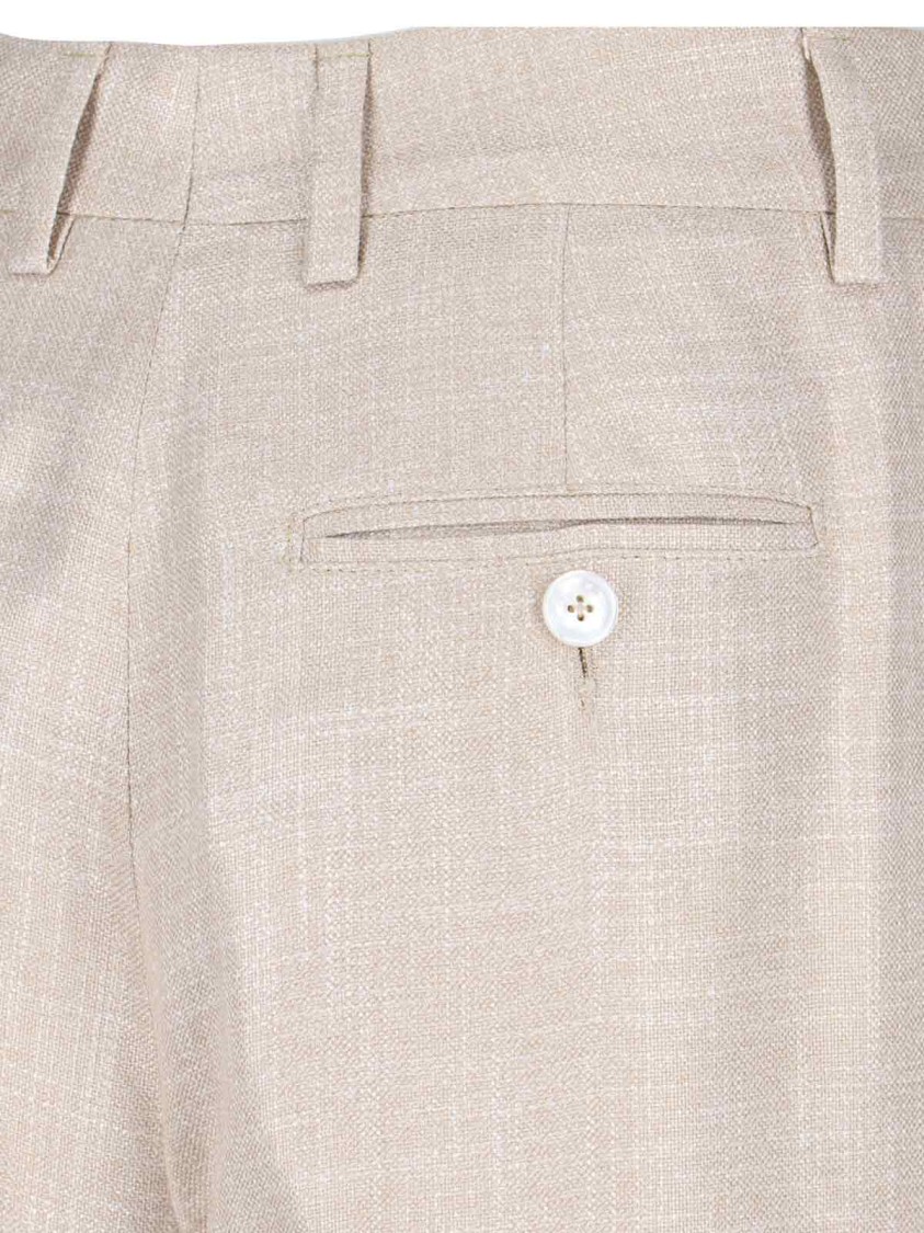 Kiton High-waisted Beige Trousers With Button And Zip Closure In Neutrals