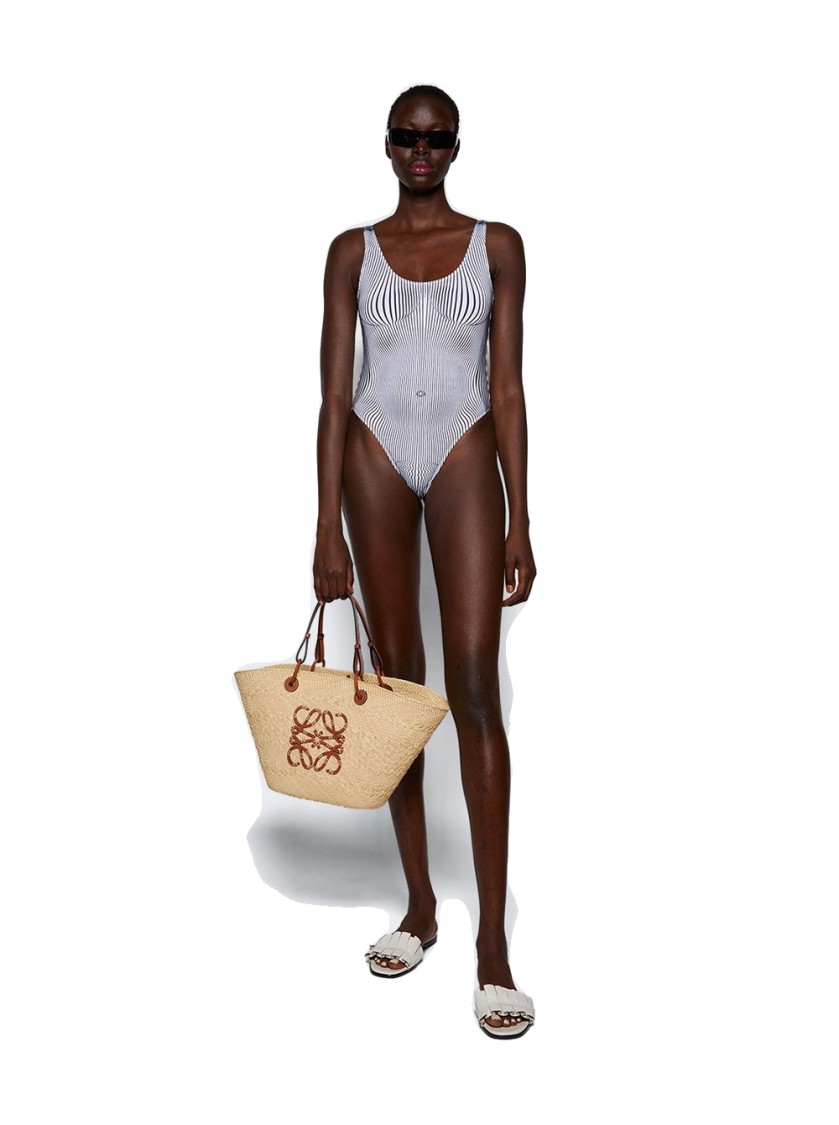 Shop Jean Paul Gaultier Pinstripe Body Morphing Swimsuit White And Black