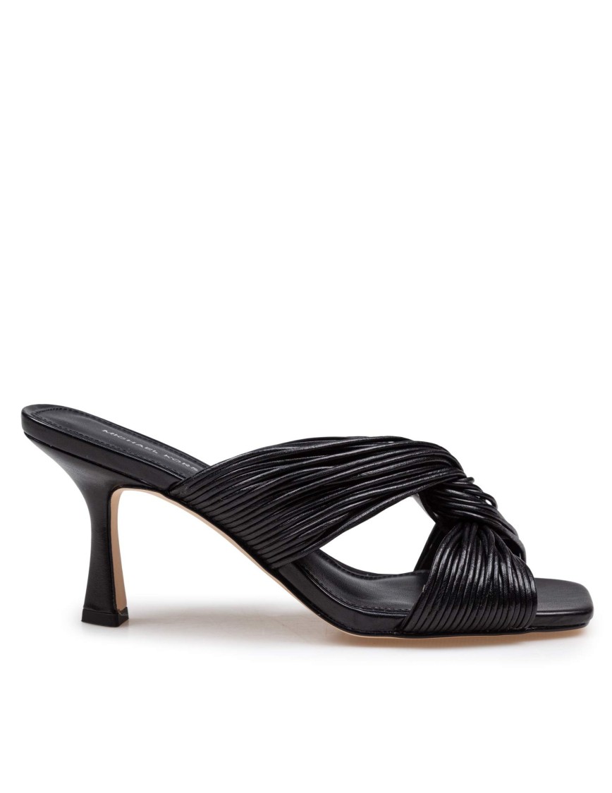 Michael Kors Black Leather Mules With Twisted Strap Detail In Black