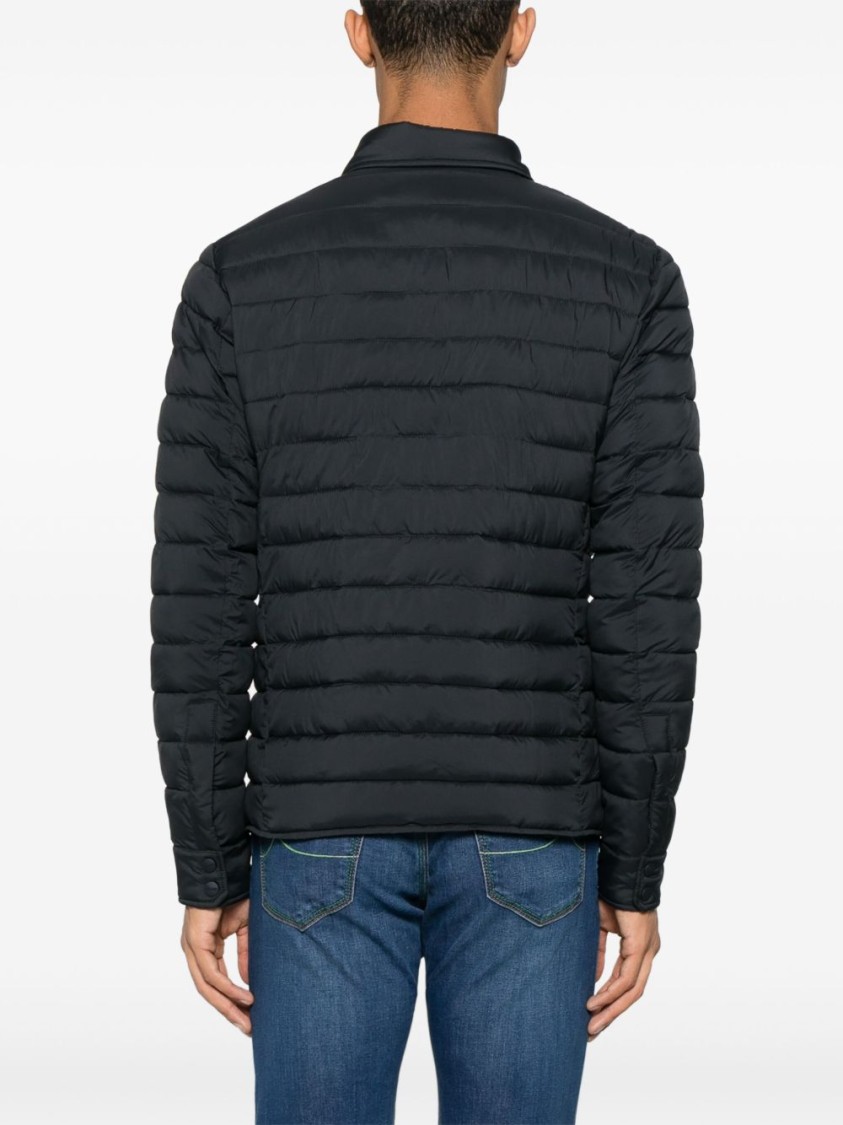 Herno Quilted Blue Coat With Button-up Front In Black