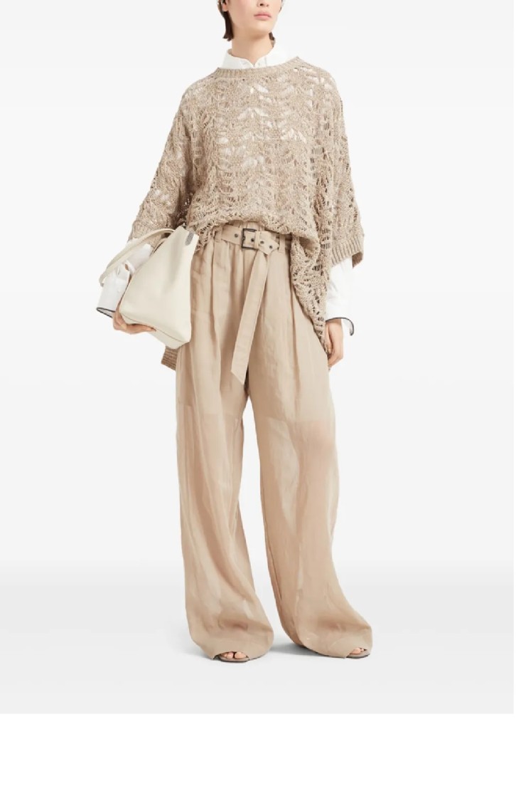 Brunello Cucinelli Poncho In Foliage Lace In Knitwear In Beige Linen