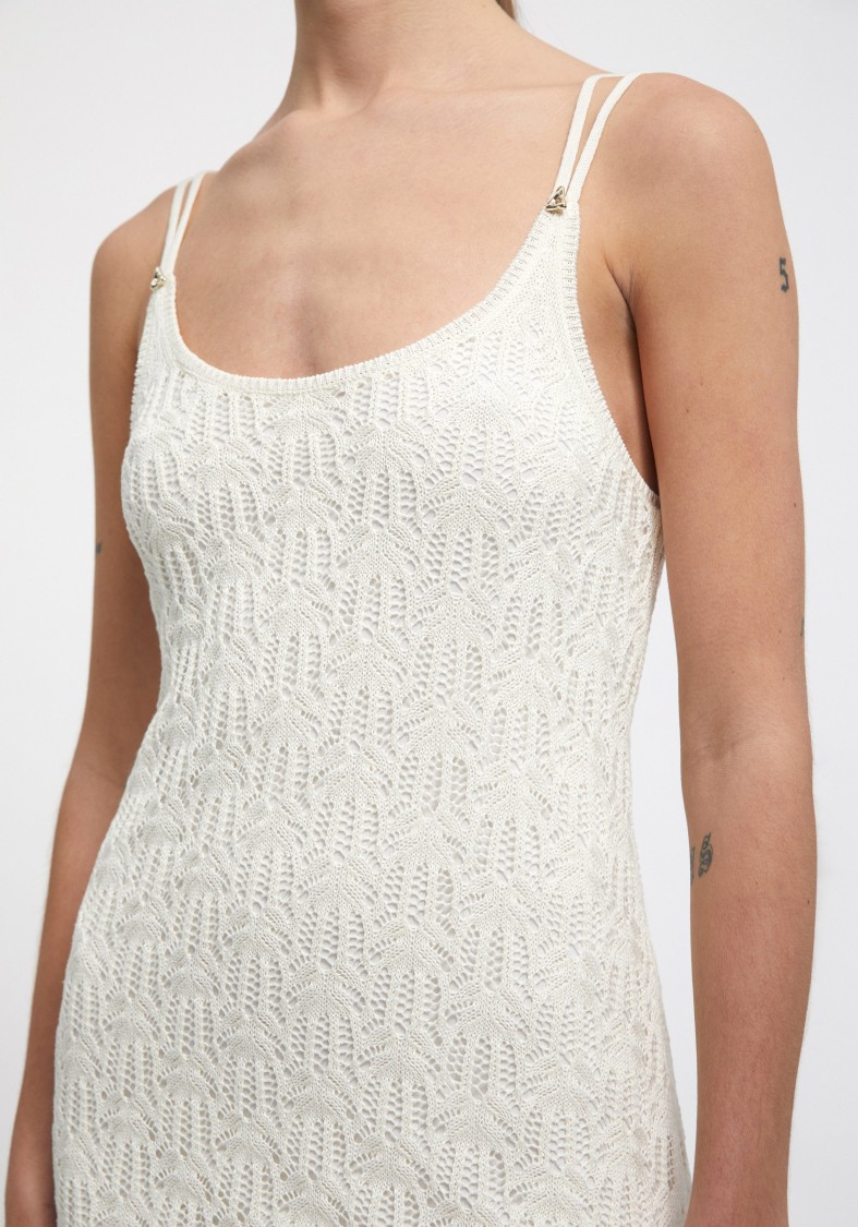 Shop Aeron Barry - Lace Knit Mini Dress In Neutrals