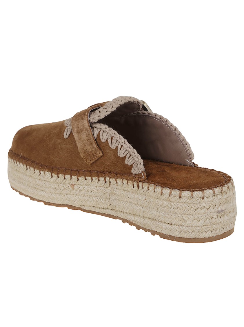 MOU MOU BROWN LEATHER SANDALS WITH BRAIDED JUTE SOLE