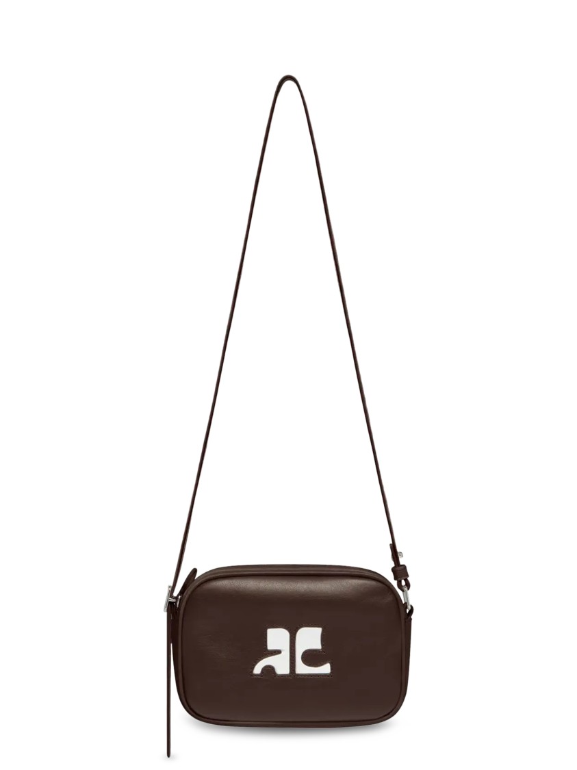 Courrèges Structured Brown Calf Leather Camera Bag With Detachable Strap In Brown