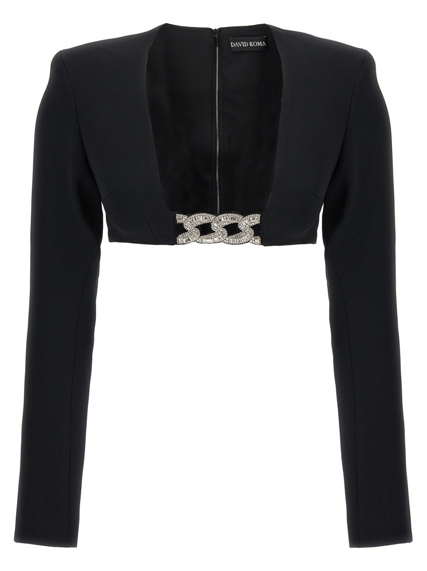 David Koma 3d Crystsal Chain And Square Neck' Top In Black