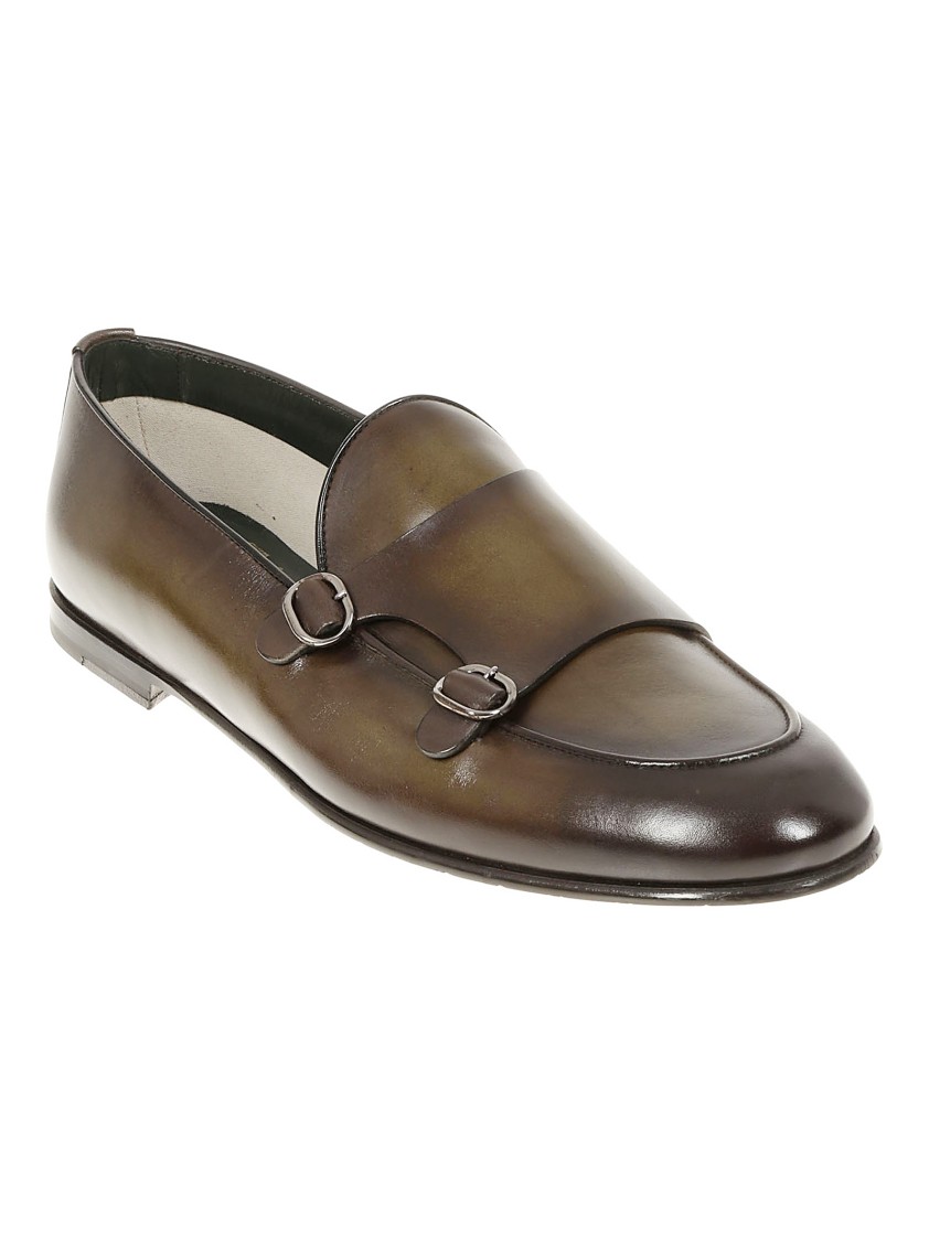 Barrett Green Leather Loafer With Decorative Buckles