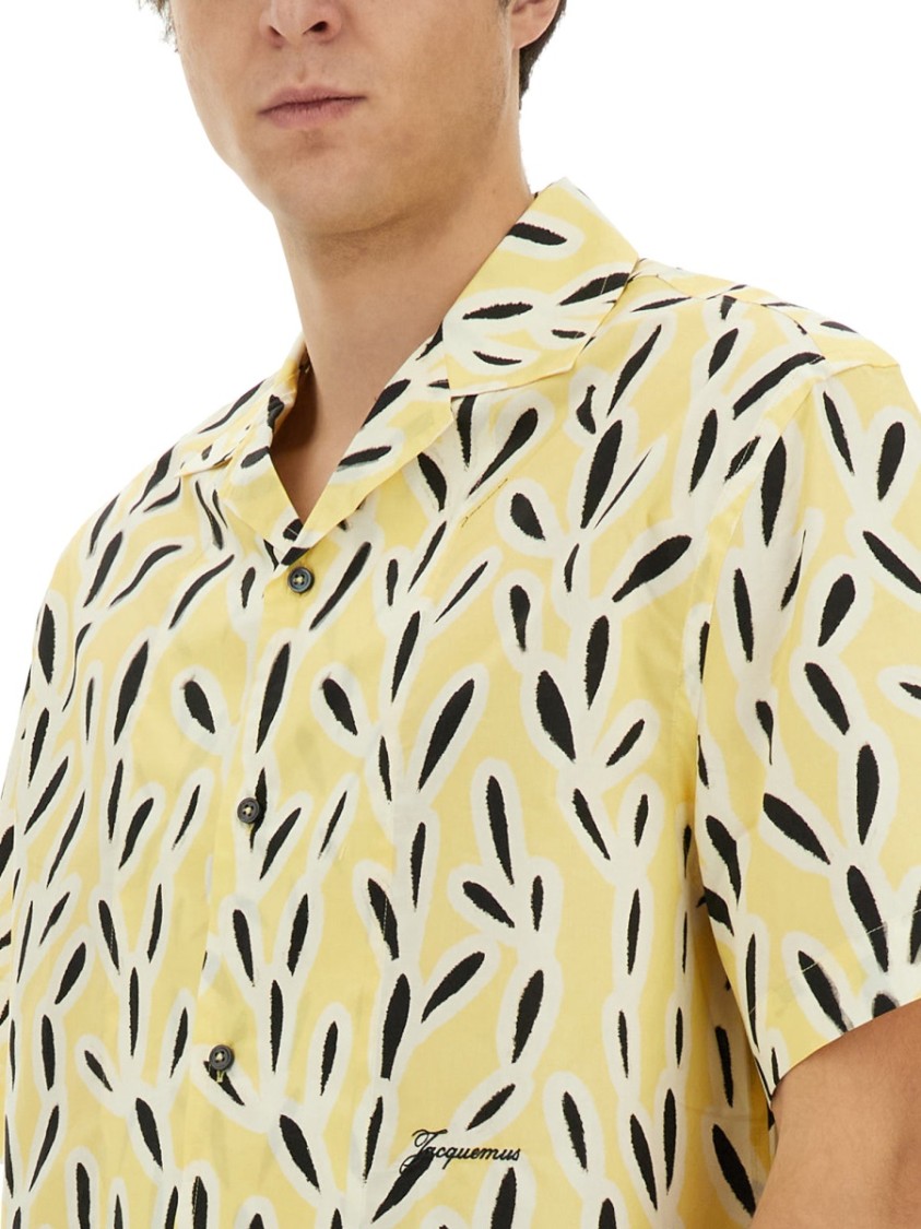 Jacquemus Yellow Cotton Jean Shirt With Playful Leaf Pattern In Yellow