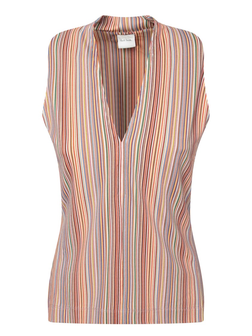 Paul Smith Multi-color Striped Top With Deep V-neckline