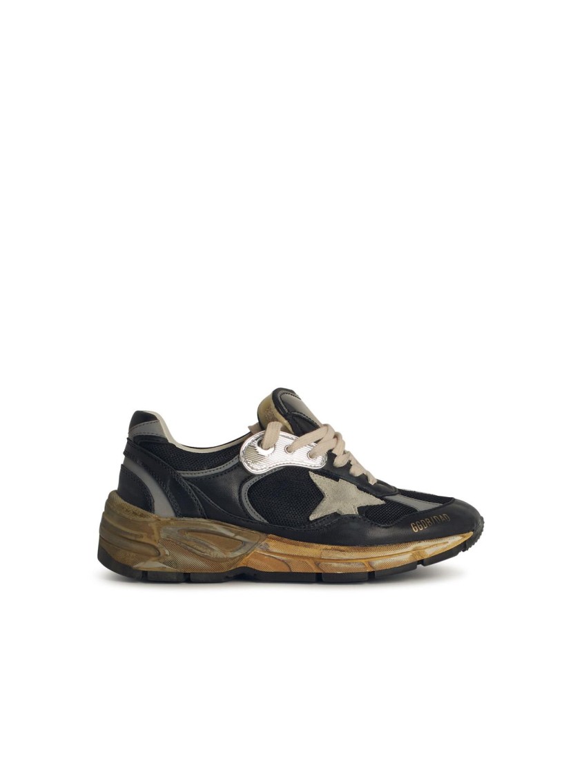 Golden Goose Running Dad Net And Nappa Upper Suede Star Shoes In Black