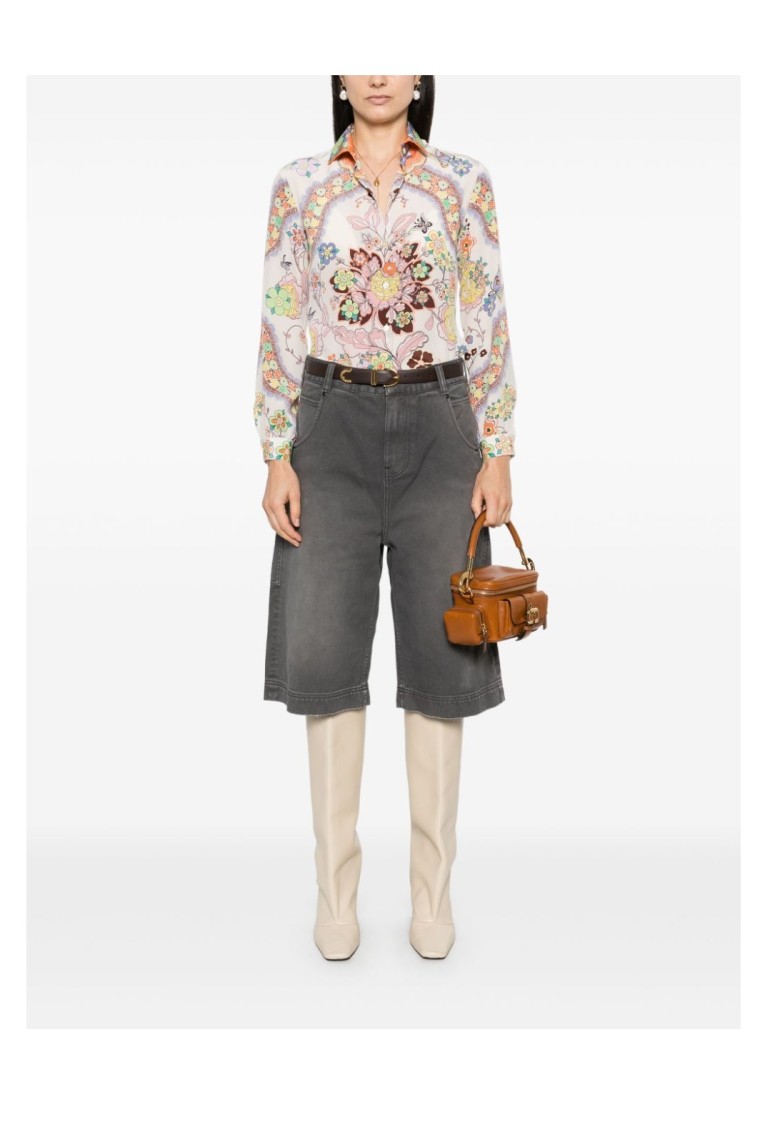 Etro Floral Paisley Print Button-up Silk Shirt In Neutrals