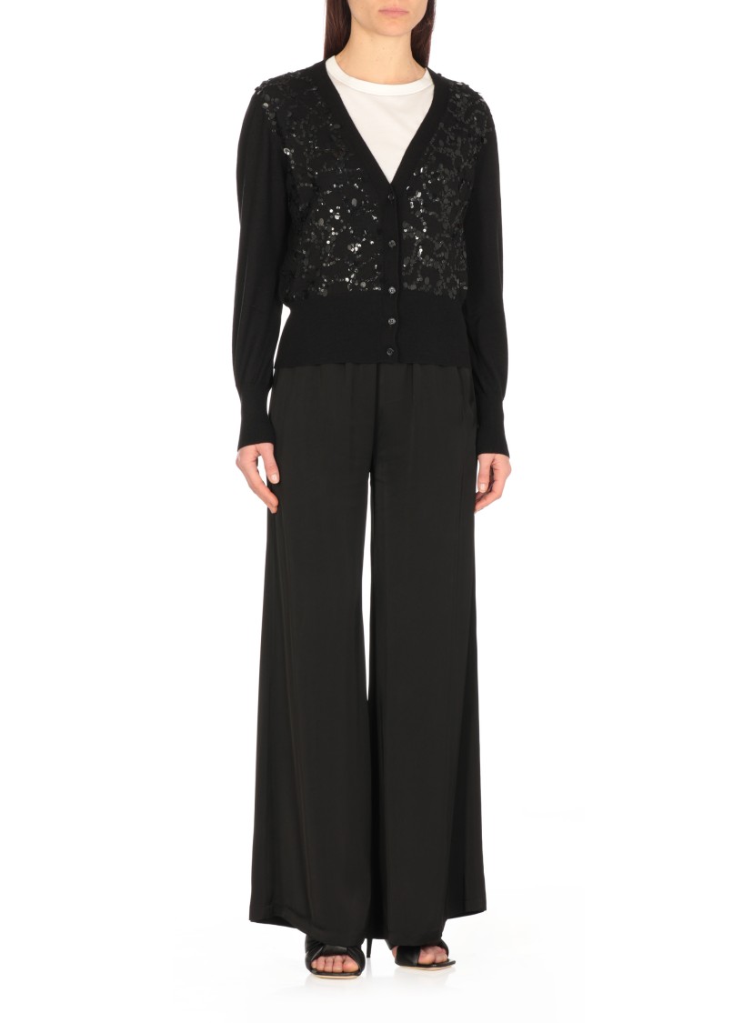 Fabiana Filippi V-neck Wool Blend Cardigan With Front Sequins Detail In Black
