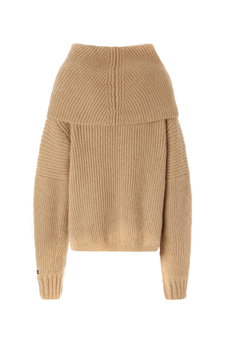 Shop Pinko Off-the-shoulder Beige Knit Sweater With Oversized Fit In Brown