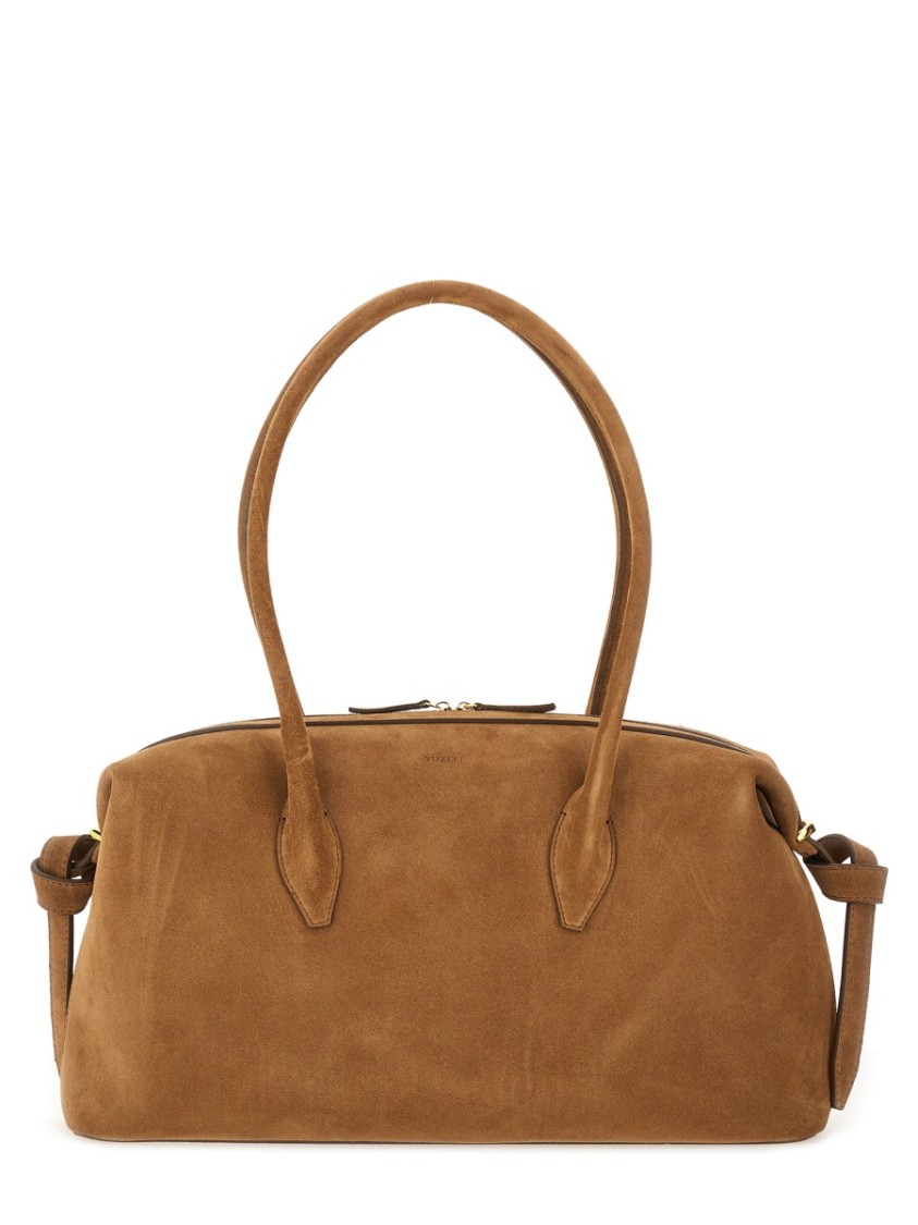 Yuzefi Rectangular Suede Double Handles Shoulder Bag In Brown