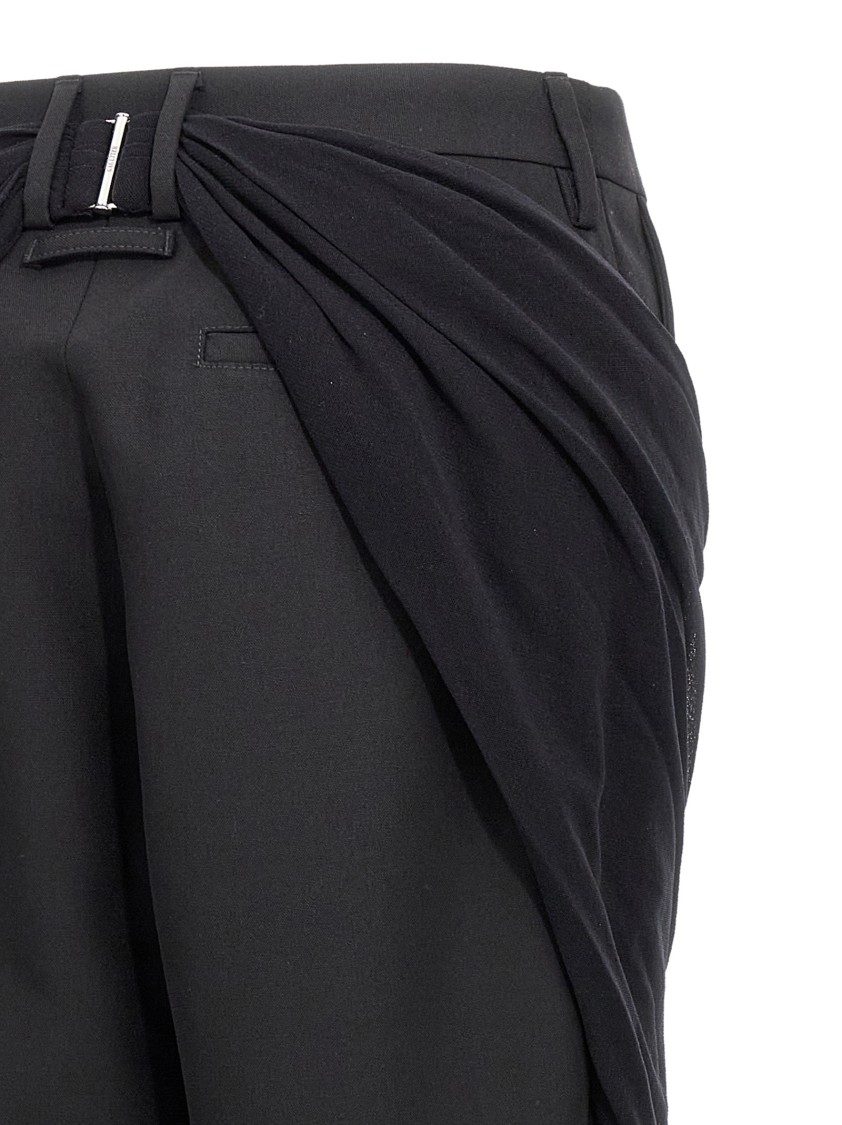 Jean Paul Gaultier Black Wool Trousers With Tulle Draping Detail In Black