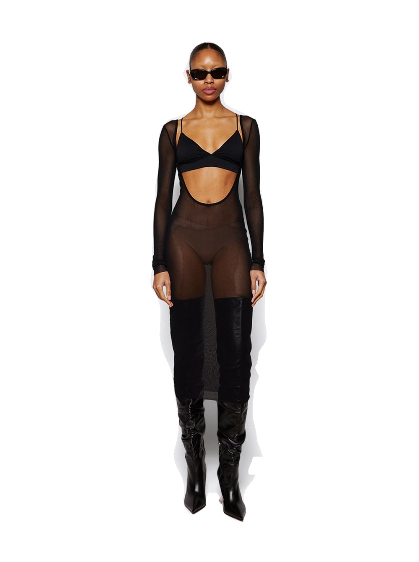 Jean Paul Gaultier X Shayne Oliver Mesh Low Cut And Backless Dress In Black