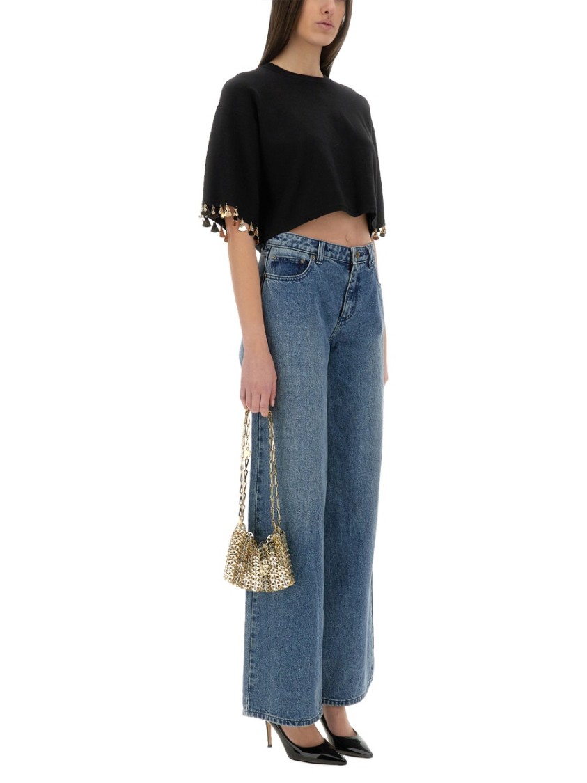 Shop Rabanne Knit Crop T-shirt In Black