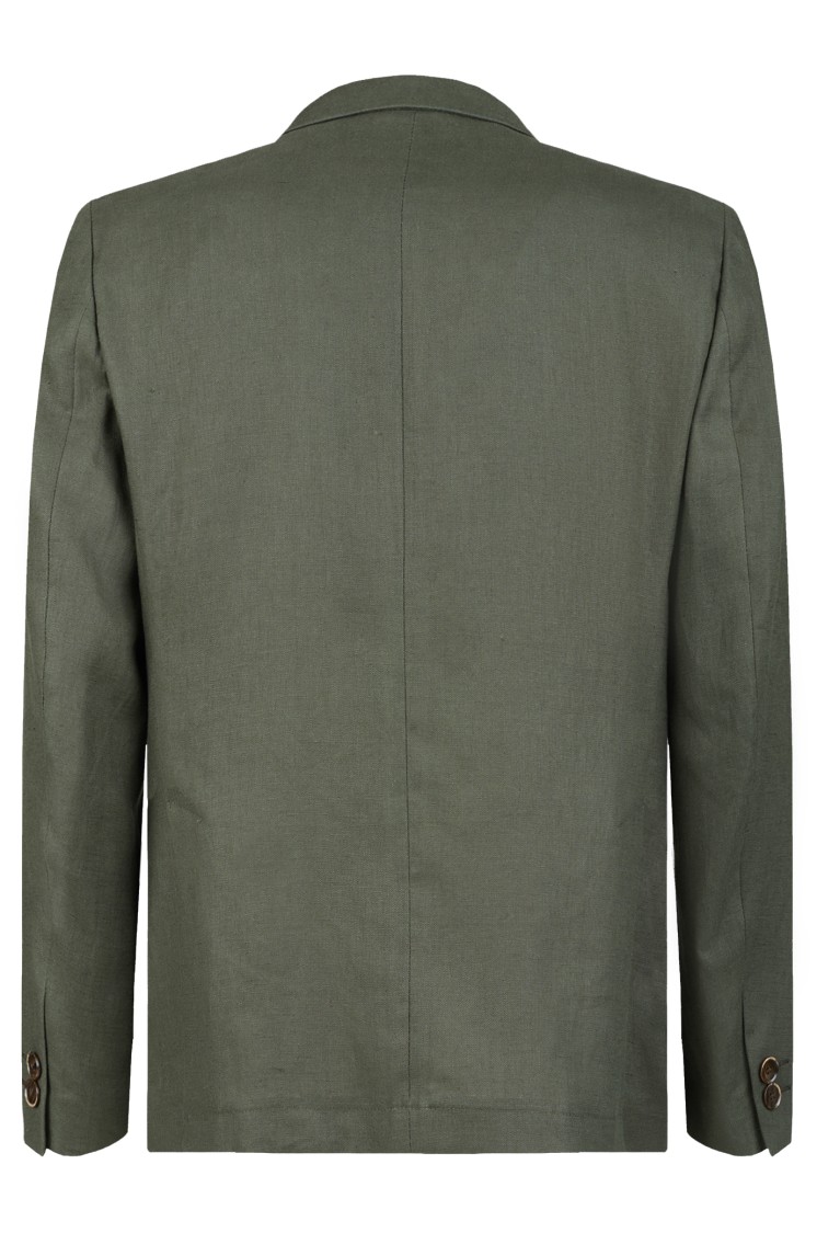 Gazzarrini X Michele Franzese Double-breasted Forest Green Linen Blazer In Green