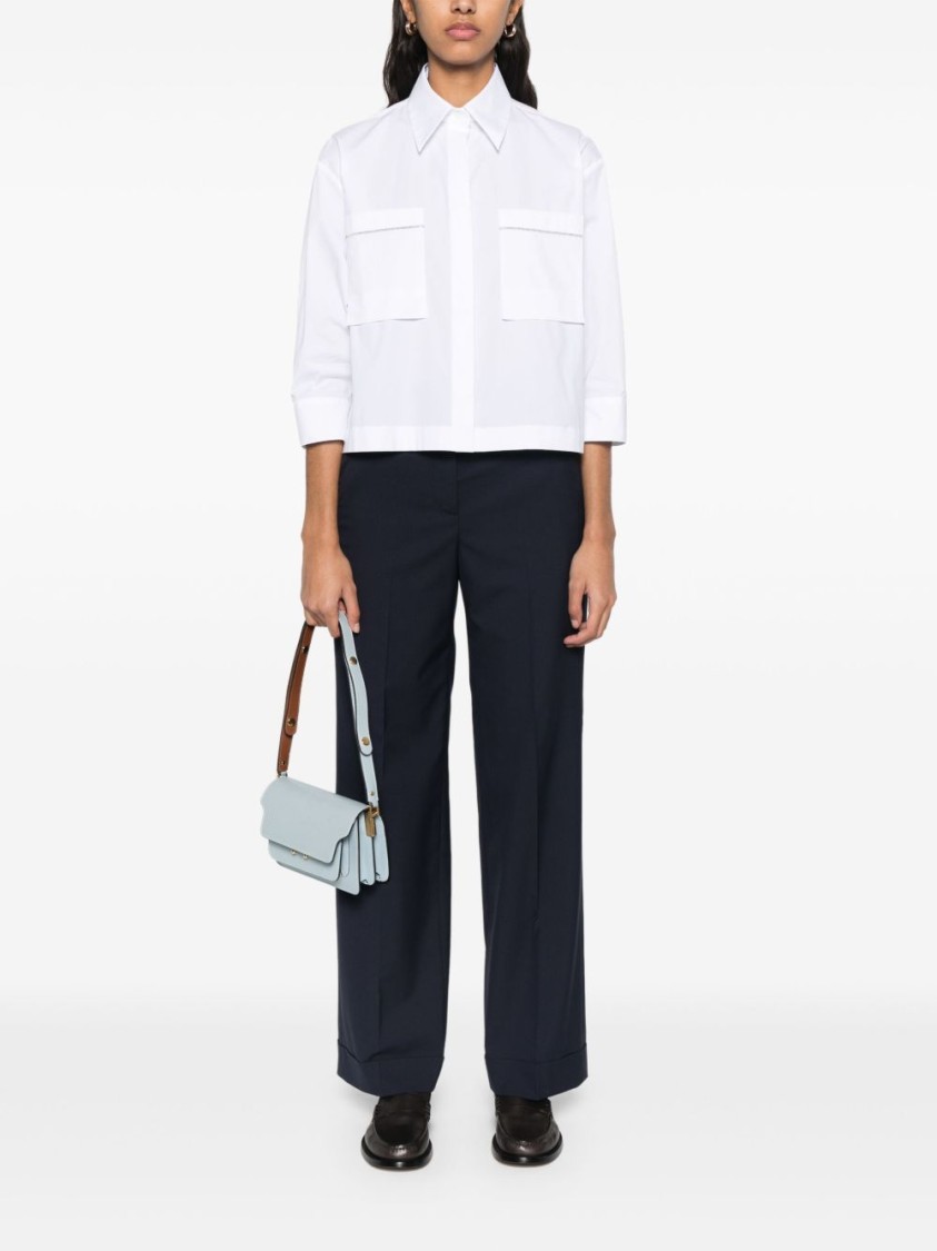 Peserico Cropped White Poplin Shirt With Hidden Buttoning In White