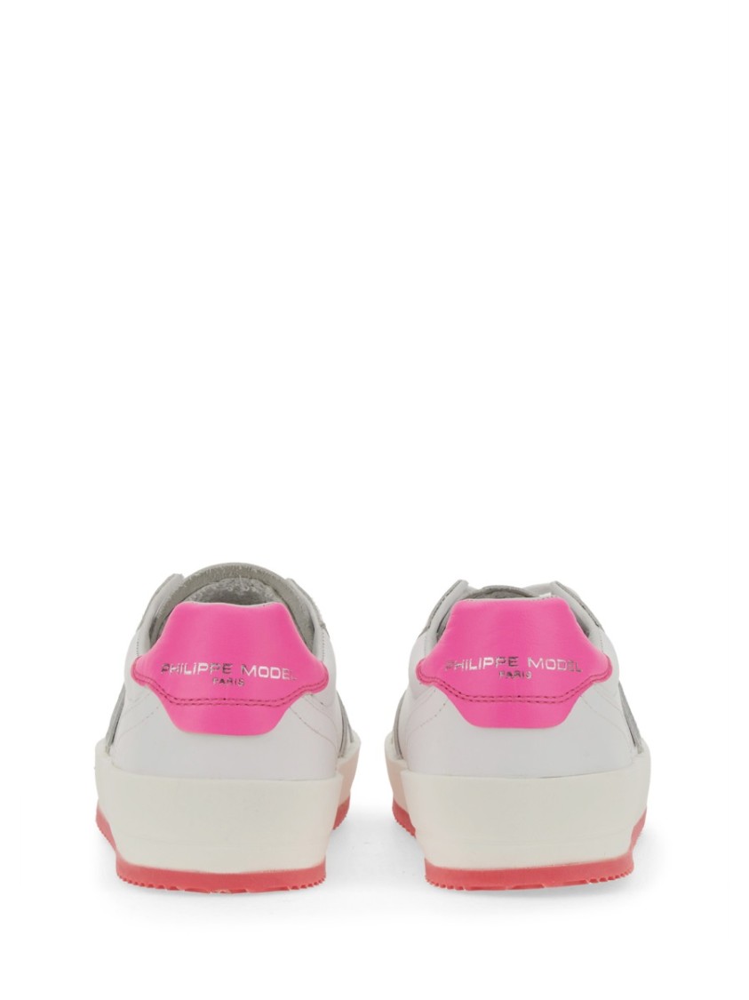 Philippe Model White Sneakers With Contrasting Pink Accents In White