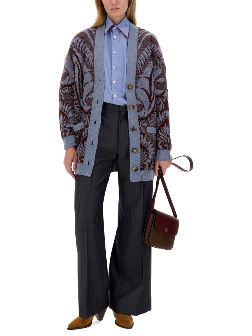 Etro Grey Wide Pants With Concealed Closure In Wool Blend Woman In Grey