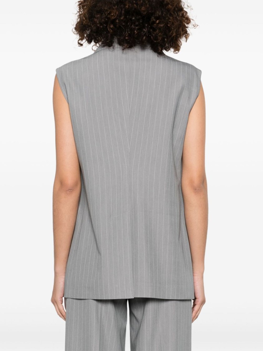 Shop Tagliatore Tailored Grey Sleeveless Blazer With Gold-tone Buttons