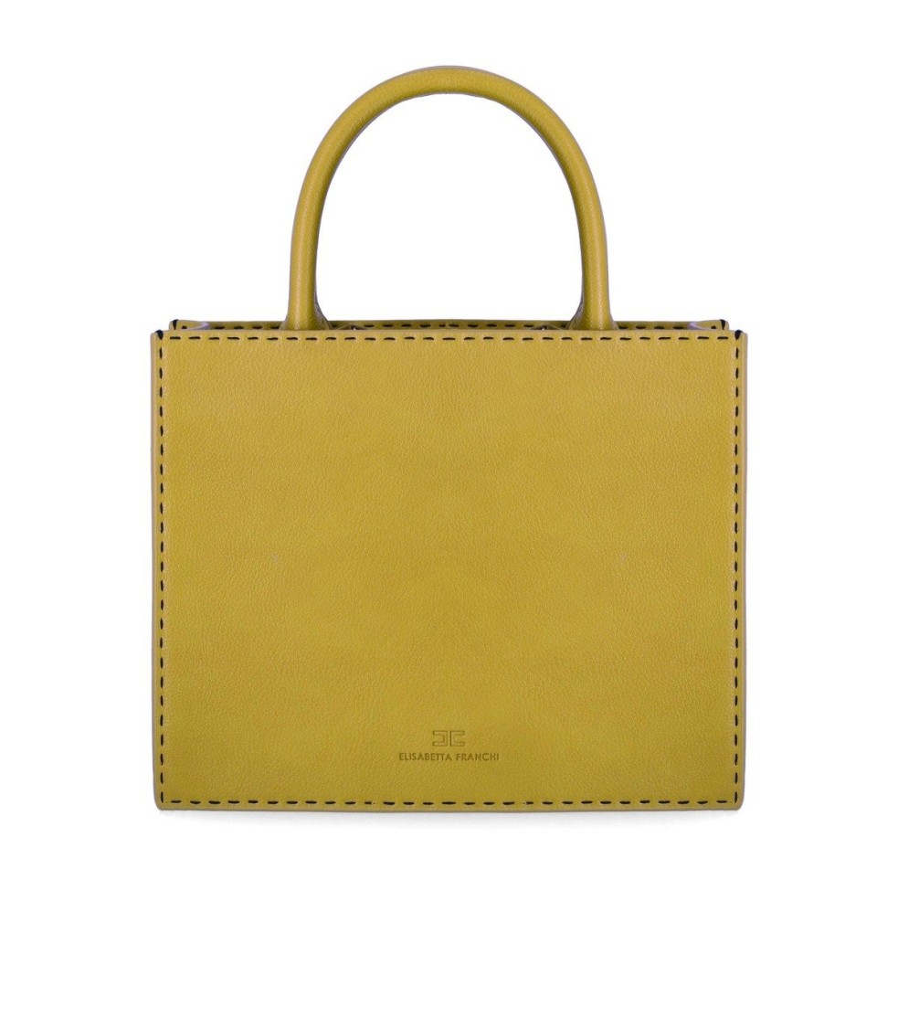 Shop Elisabetta Franchi Curry Pebbled Leather-effect Handbag In Yellow
