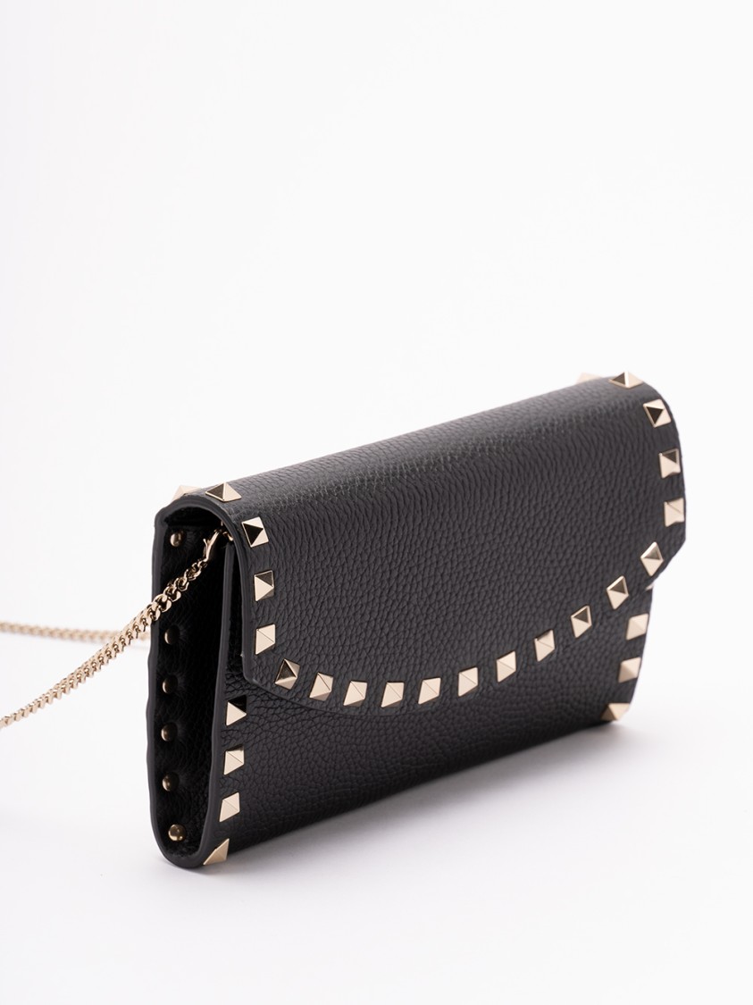 Valentino Black Rockstud Crossbody Wallet In Black