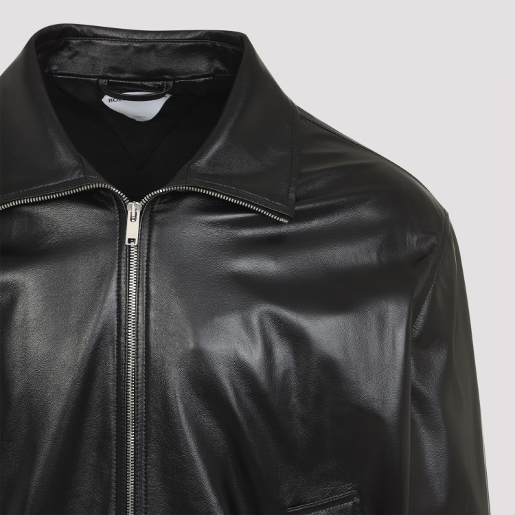 レザージャケット・コート Bottega Veneta Black Nappa Leather Jacket BOTTEGA VENETA Textured-Leather Blouson Jacket for Men | MR