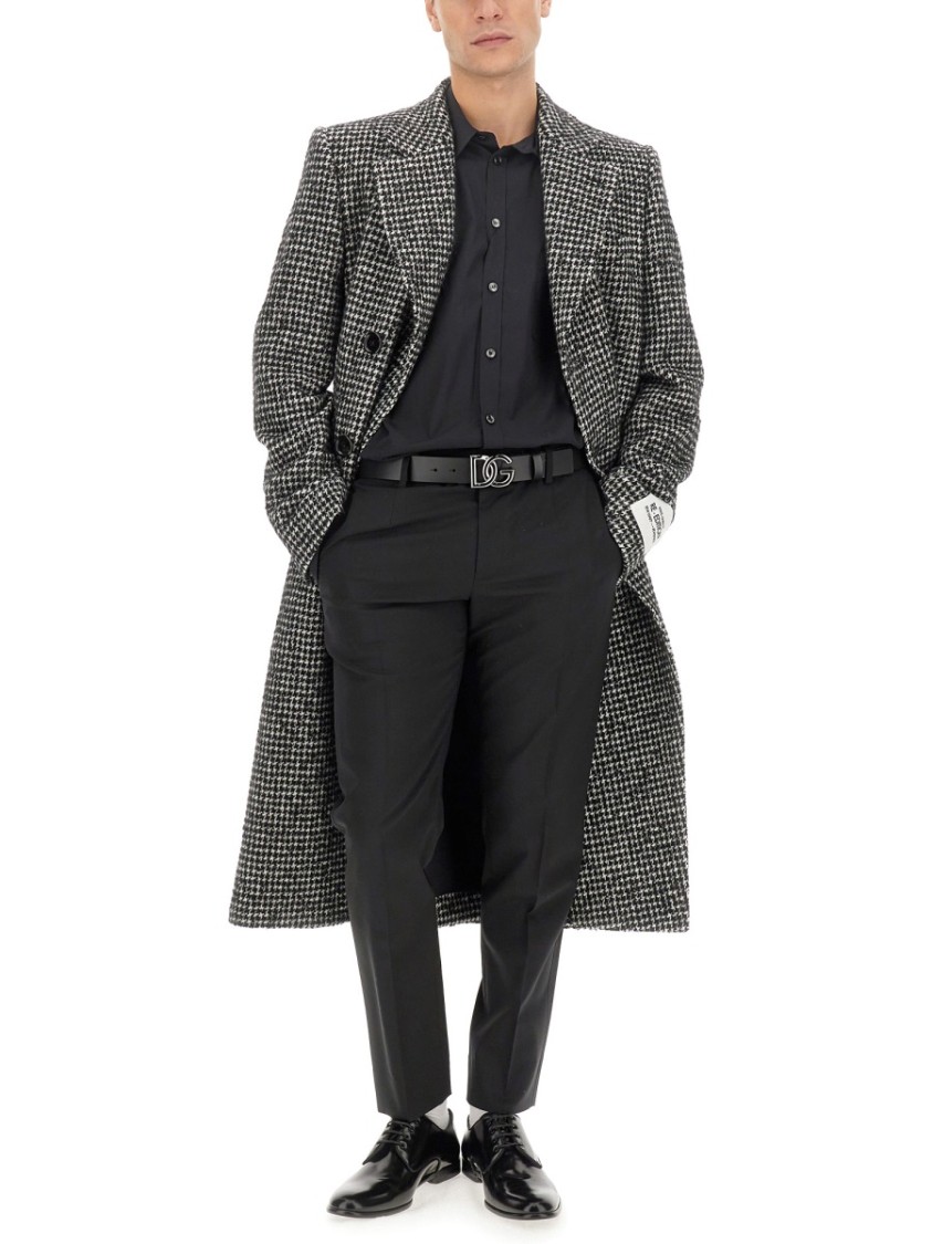 Dolce & Gabbana Re Edition Coat In Houndstooth Wool In Black