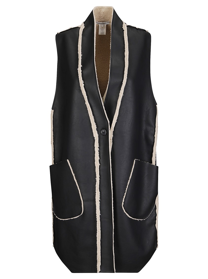 Stefano Mortari Long Sheepskin-effect Vest In Synthetic Material In Black