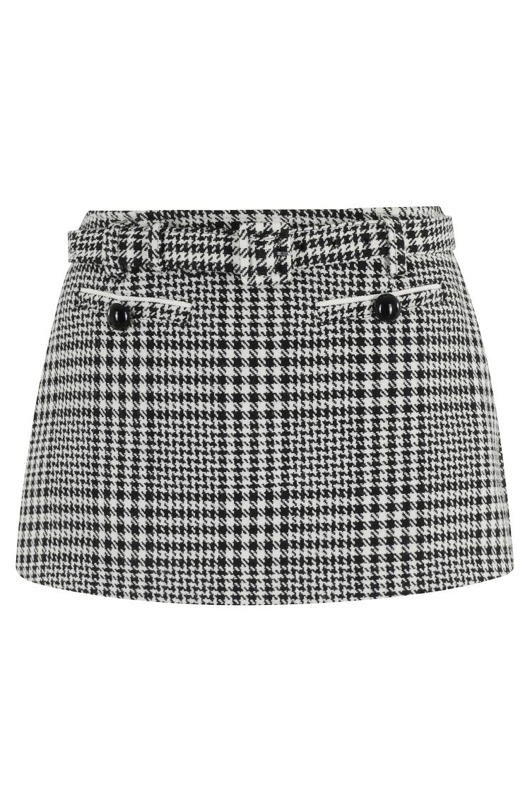 Self-portrait Mini Skirt With Houndstooth Pattern In Black